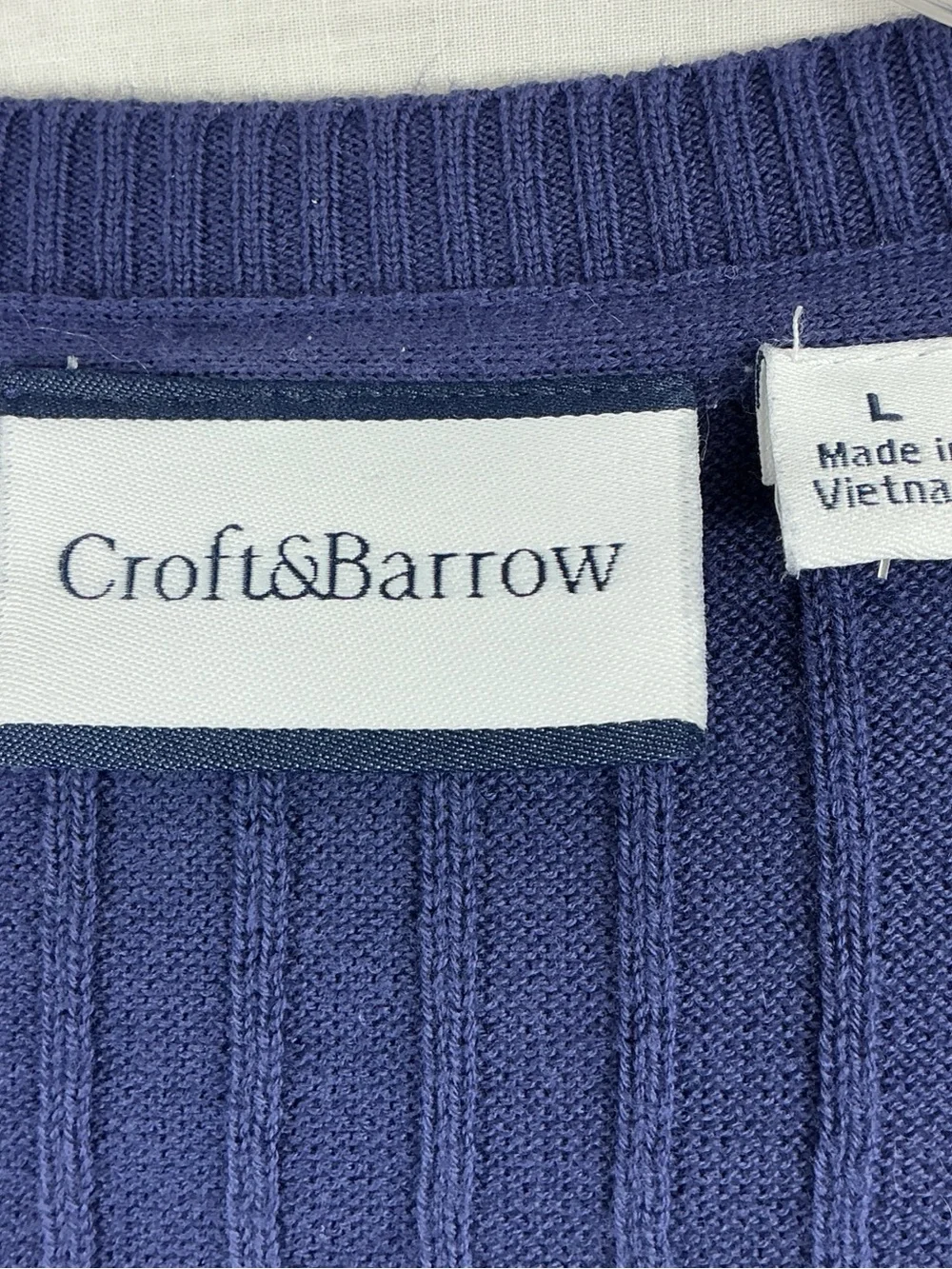 CROFT&BARROW Short Sleeve Navy Cotton Cardigan Womens L